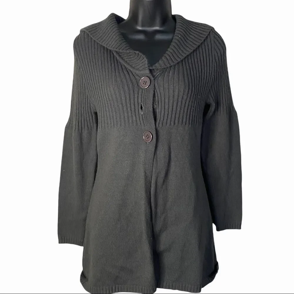 𝅺takeout Gray 2 Button Chunky Cardigan Hooded Sweater